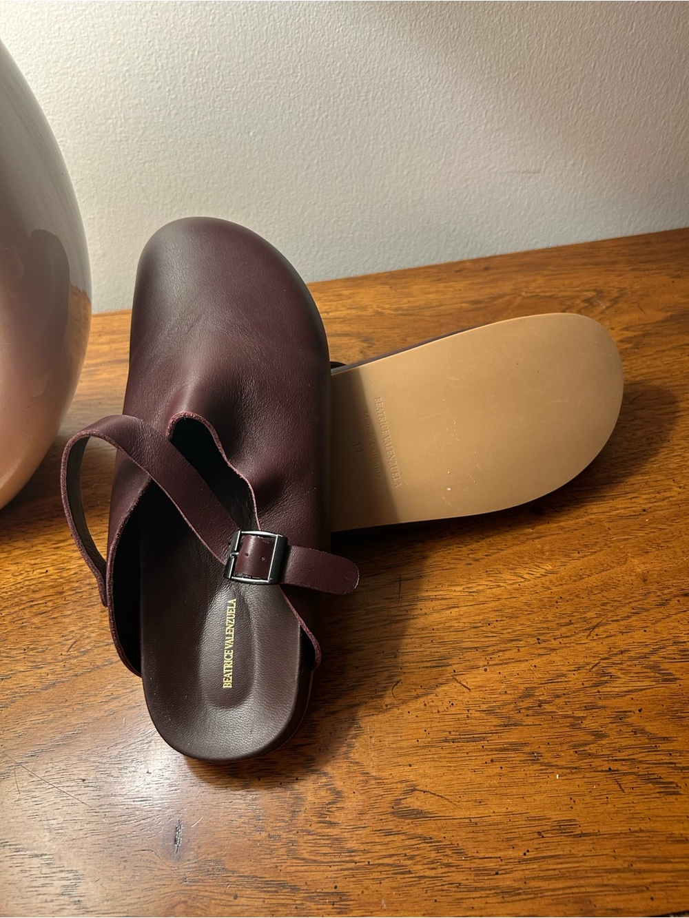 Beatrice Valenzuela Burgundy Leather Slip-On Mules - Picture 3 of 5